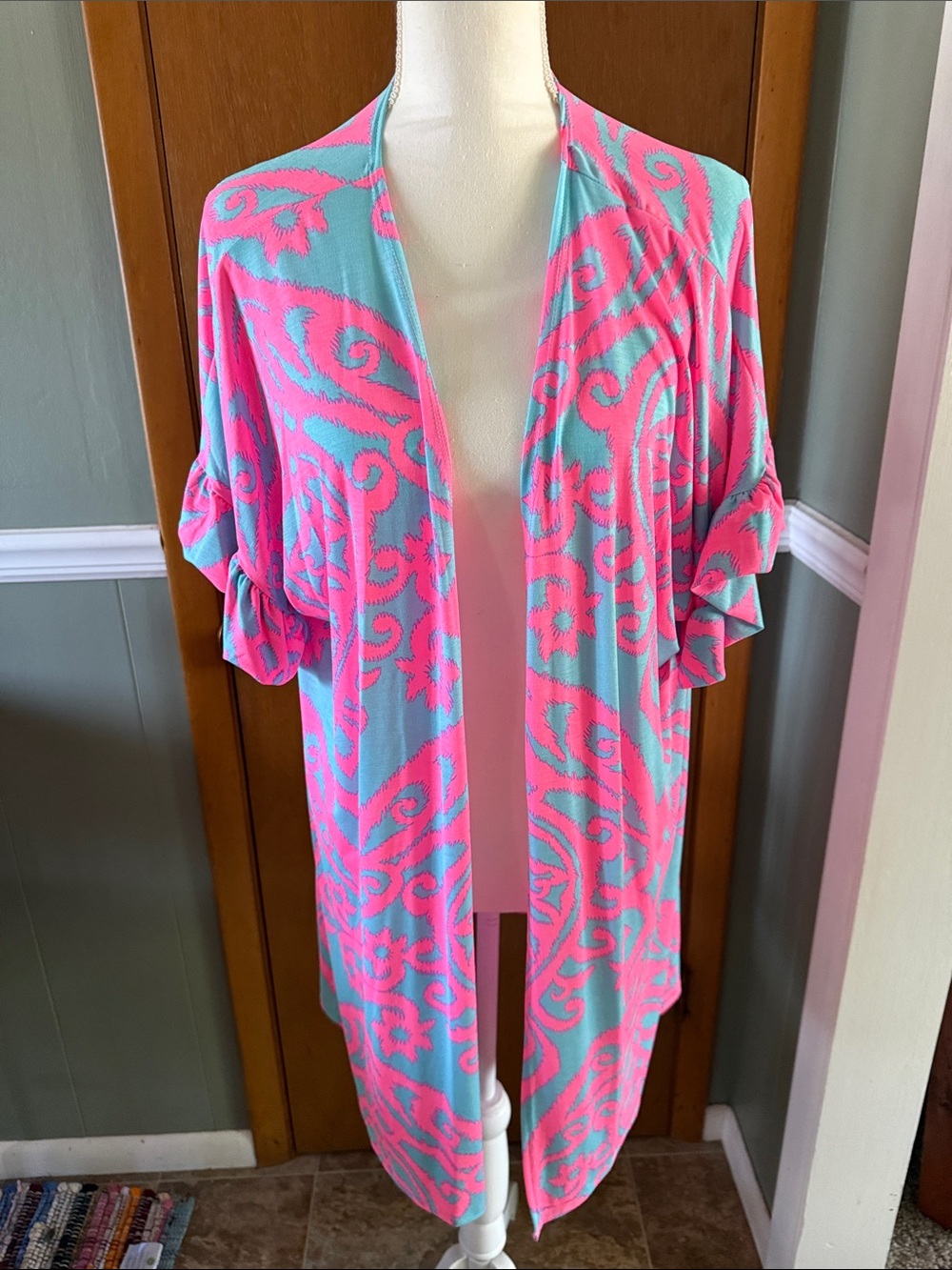 HEIMISH USA Pink and Light Blue Printed Kimono/Cover Up